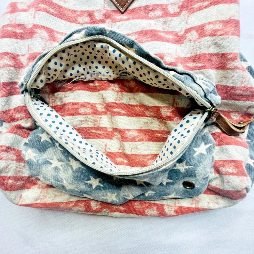 Madden Girl Backpack Stars Stripes Americana Denim Canvas Flag Design Rucksack